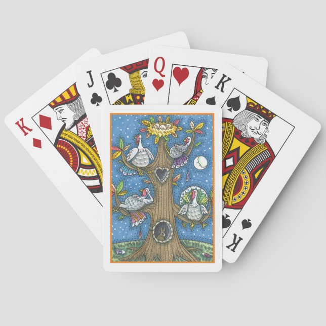 TURKEY TREE, THANKSGIVING FUNNY GOBBLERS ROOSTING PLAYING CARDS (Back)