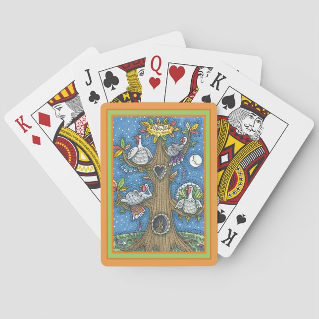 TURKEY TREE, THANKSGIVING FUNNY GOBBLERS ROOSTING PLAYING CARDS (Back)