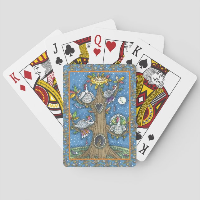 TURKEY TREE, THANKSGIVING FUNNY GOBBLERS ROOSTING PLAYING CARDS (Back)