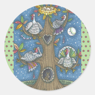 TURKEY TREE, THANKSGIVING GOBBLERS STICKERS Round