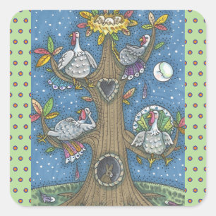 TURKEY TREE, THANKSGIVING GOBBLERS STICKERS Square