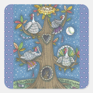 TURKEY TREE, THANKSGIVING GOBBLERS STICKERS Square