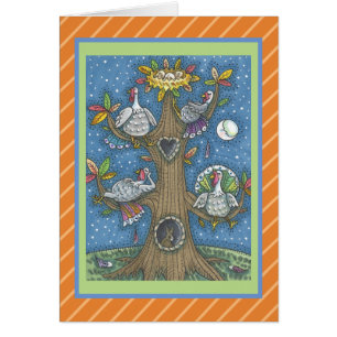 TURKEY TREE THANKSGIVING HUMOR GREETING CARD Verse