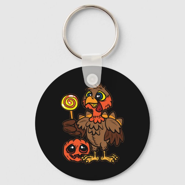 Turkey Trick Or Treat Thanksgiving Day Fall Autumn Key Ring (Front)