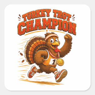 Turkey Trot Champion Running Turkey Square Sticker