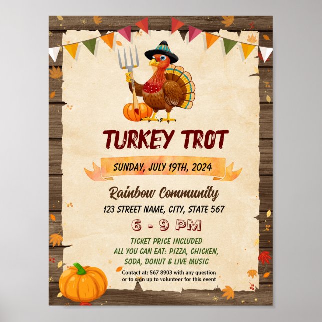 Turkey Trot event flyer poster template (Front)