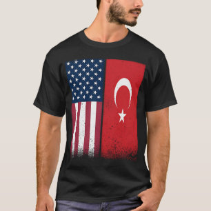 Turkey Turkish American Flags Proud USA Turkey T-Shirt