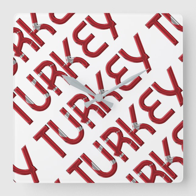Turkey Turkish Flag Colours Typography Square Wall Clock (Front)