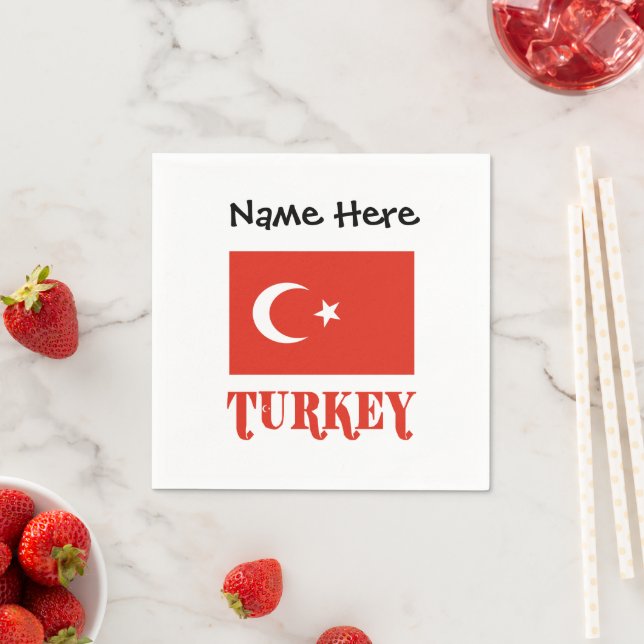 Turkey Turkish Flag Personalised Name  Napkin (Insitu)