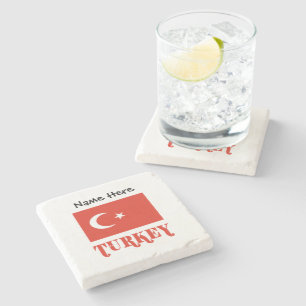 Turkey Turkish Flag Personalised Stone Coaster