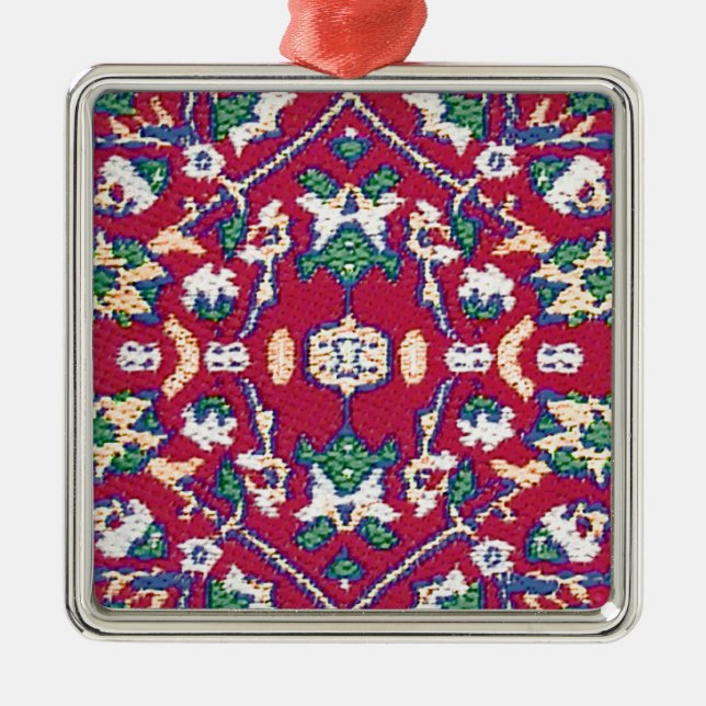 Turkey,Turkish,Textile,Cloth,Rug Pattern Muted Red Metal Tree Decoration (Front)