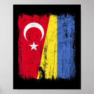 Turkey Ukraine Half Flag Turkish Ukrainian Heritag Poster