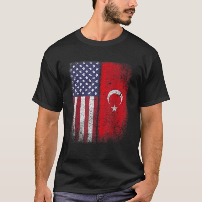 Turkey Usa  Turkish American Flag Gift T-Shirt (Front)
