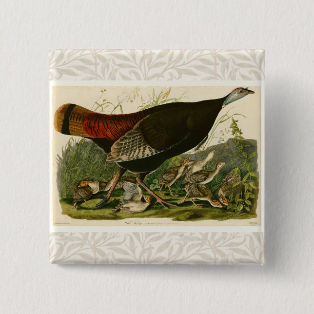 Turkey Wild Audubon Bird Painting 15 Cm Square Badge (Front)
