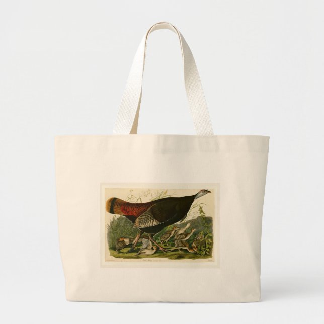 Turkey Wild Audubon Bird Painting Large Tote Bag (Front)