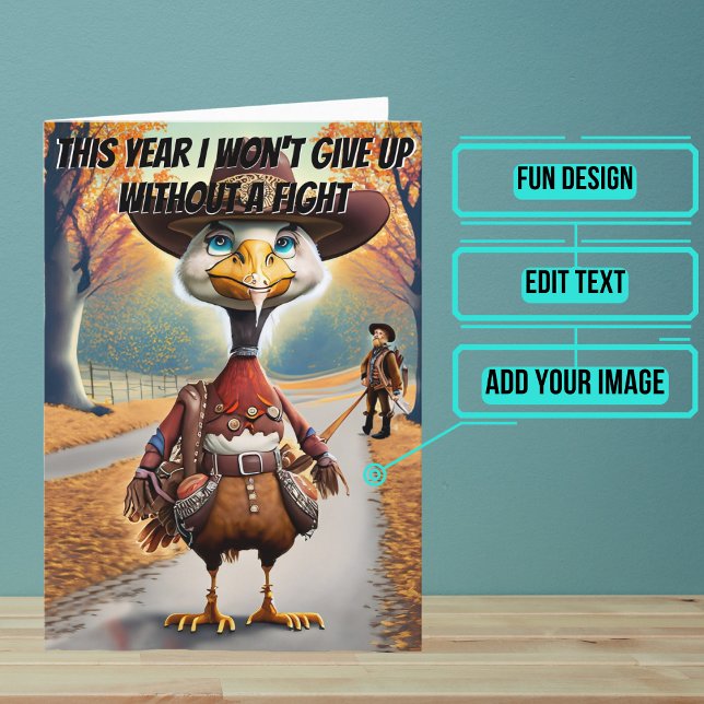 Turkey Willing to Fight Funny Thanksgiving Card (Share your gratitude this year with a Thanksgiving greeting card using a fun and funny design.)
