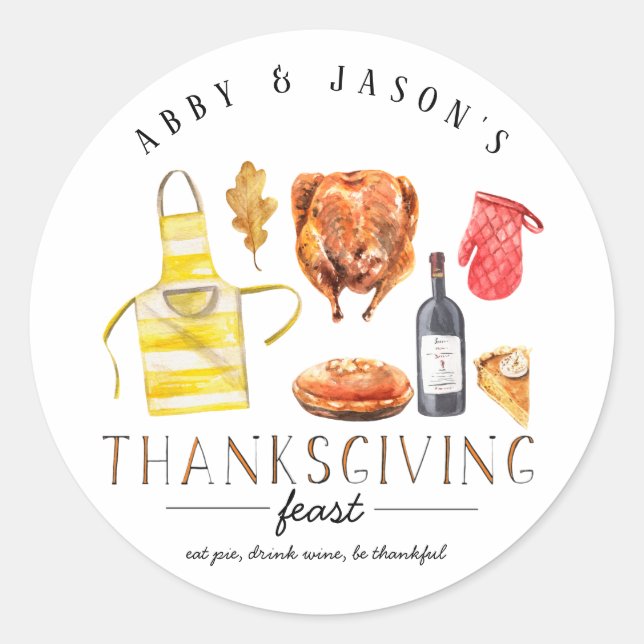 Turkey Wine & Pie | Friendsgiving Thanksgiving Classic Round Sticker (Front)