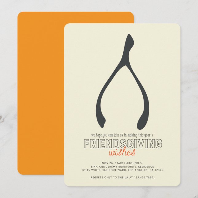 Turkey Wishbone Modern Friendsgiving Invitation (Front/Back)