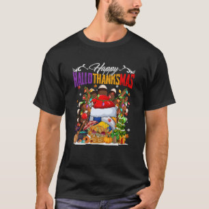 Turkey Witch Volleyball Ball Xmas Lights HalloThan T-Shirt