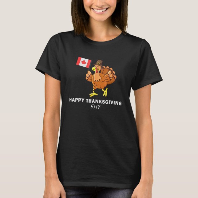 Turkey With Canada Flag Cool Canadian Thanksgiving T-Shirt (Front)