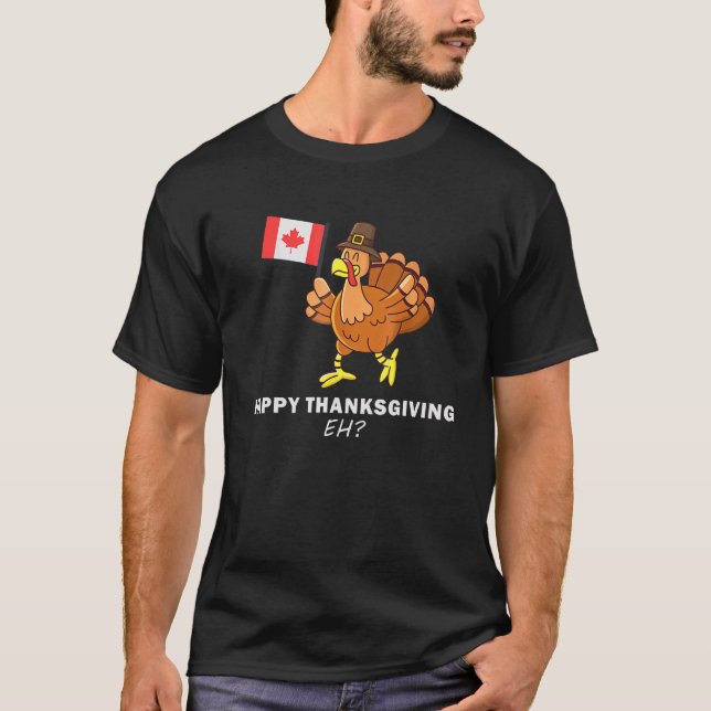 Turkey With Canada Flag Cool Canadian Thanksgiving T-Shirt (Front)