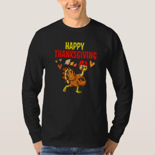 Turkey With Football Autumn Fall Vibes Happy Thank T-Shirt