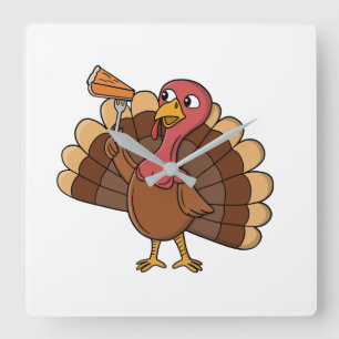 Turkey With Pie Slice Square Wall Clock