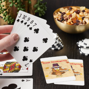 Turkey with Pumpkin Pie Happy Thanksgiving Playing Cards