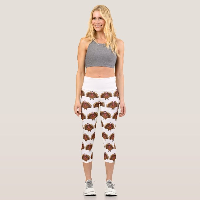 Turkey with Wide Tail Capri Leggings (Front)