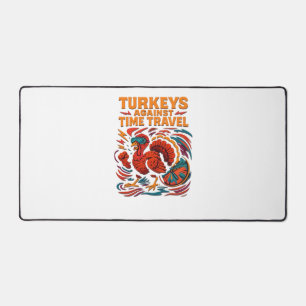 Turkeys Against Time Travel – Funny Retro Turkey D Desk Mat