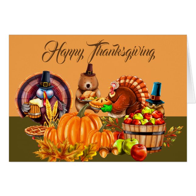 Turkeys and Bear Thanksgiving Bounty (Front Horizontal)