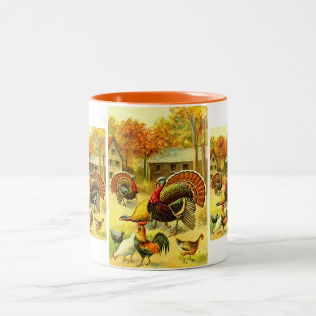 Turkeys and chickens Two-Tone coffee mug (Center)