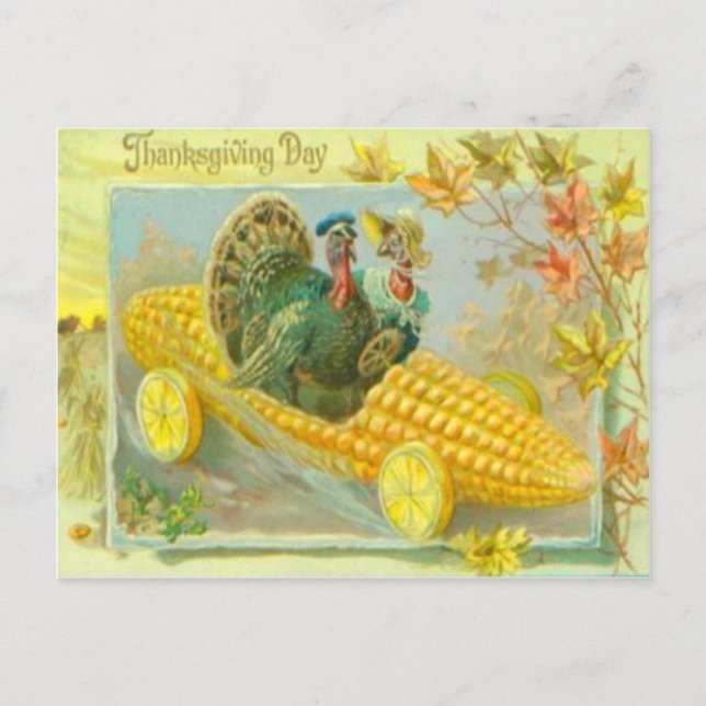 Turkeys In A Corn Car Postcard (Front)