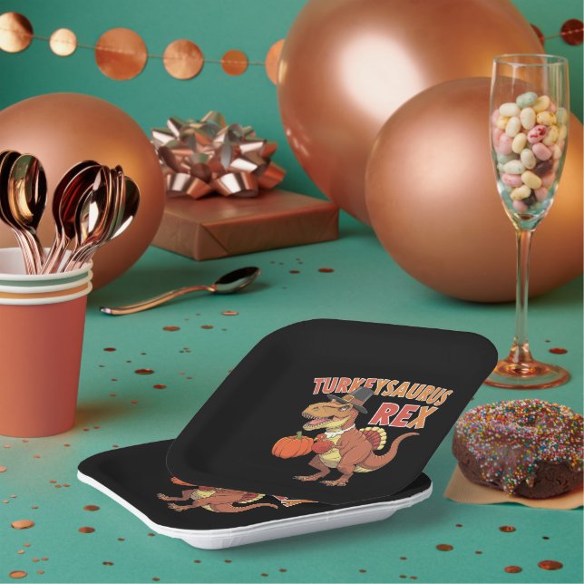 Turkeysaurus Rex Dab Turkey Dino Toddler Boys  Paper Plate (Multi)