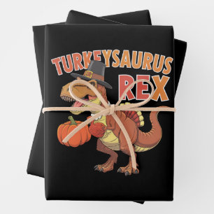 Turkeysaurus Rex Dab Turkey Dino Toddler Boys  Wrapping Paper Sheet