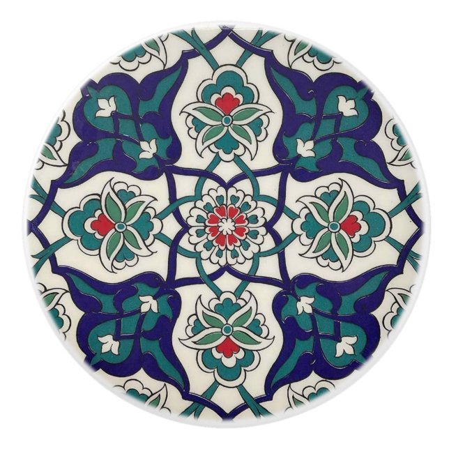 Turkis Blue Ceramic Floral Ceramic Knob (Front)