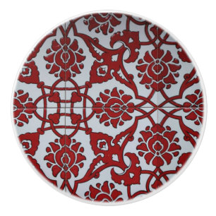 Turkis Red Ceramic Floral Knob