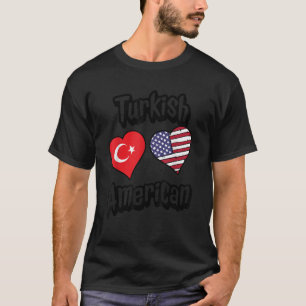Turkish American Flag Hearts Combo Turkey  T-Shirt
