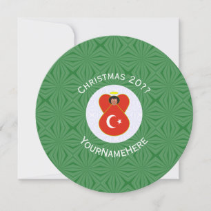 Turkish Angel Flag Christmas Personalise Round Invitation