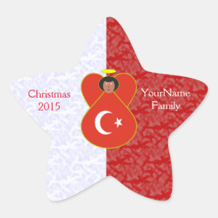 Turkish Angel Flag on Red and White Personalised  Star Sticker