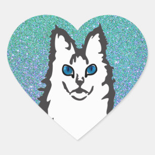Turkish Angora - Blue Eyed Angora Cat Heart Sticker