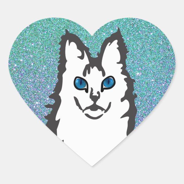 Turkish Angora - Blue Eyed Angora Cat Heart Sticker (Front)
