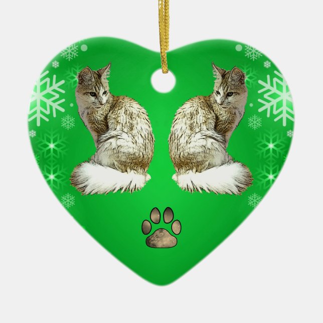 Turkish Angora Cat Ceramic Tree Decoration (Front)