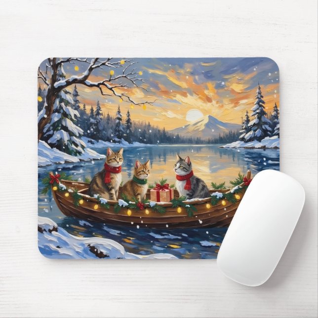 Turkish Angora Cat Christmas Boat Holiday Mouse Mat (With Mouse)