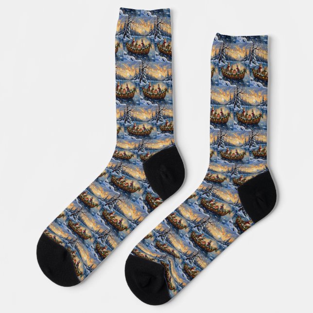 Turkish Angora Cat Christmas Boat Holiday Socks (Left)