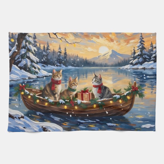 Turkish Angora Cat Christmas Boat Holiday Tea Towel (Horizontal)