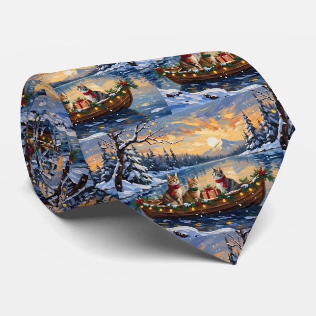 Turkish Angora Cat Christmas Boat Holiday Tie (Rolled)
