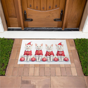 Turkish Angora Cat Christmas Dress Santa Hat Doormat