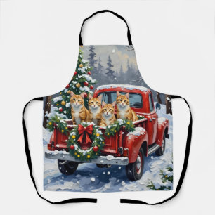 Turkish Angora Cat Christmas Red Truck Holiday Apron