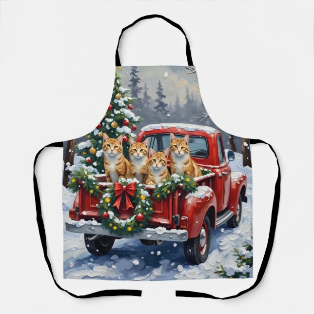 Turkish Angora Cat Christmas Red Truck Holiday Apron (Front)